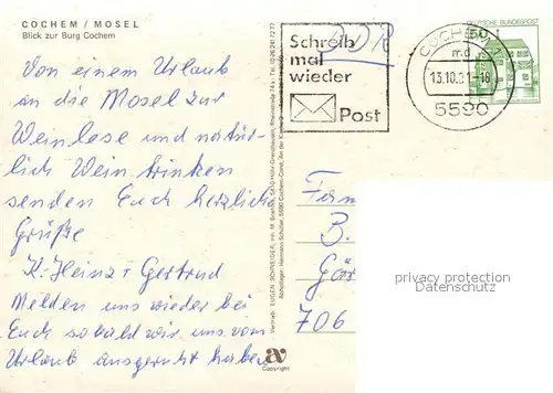 Cochem_Mosel Moselpartie mit Burg  Cochem Mosel