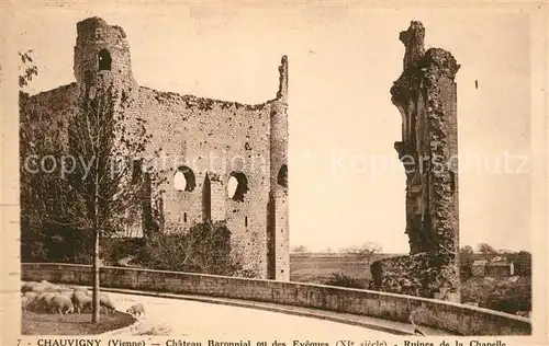 AK / Ansichtskarte Chauvigny Chateau Baronnial ou des Eveques XIe siecle Ruines de la Chapelle Chauvigny