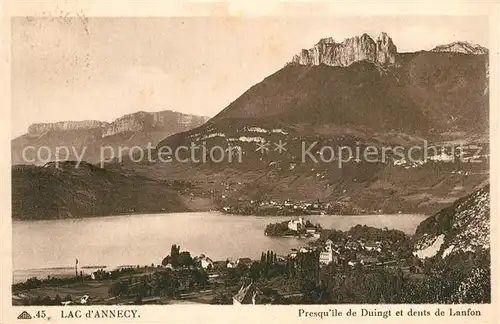 AK / Ansichtskarte Annecy_Haute Savoie Panorama Lac d Annecy Presqu Ile de Duingt et Dents de Lanfon Annecy Haute Savoie