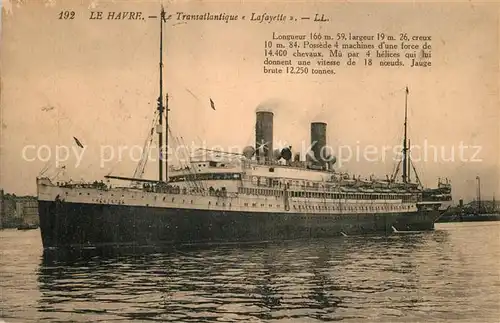 AK / Ansichtskarte Dampfer_Oceanliner Transatlantique Lafayette Le Havre  