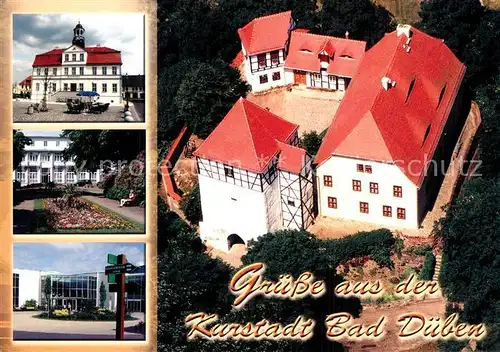 AK / Ansichtskarte Bad_Dueben Rathaus Kurpark mit altem Moorbad Heide Spa Burg mit Burgwaechterhaus Bad_Dueben