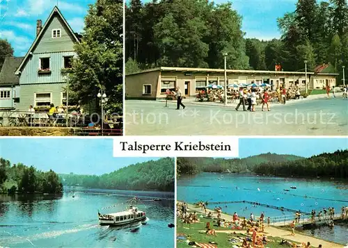 AK / Ansichtskarte Kriebstein HOG Talsperre Kriebstein Ladenstrasse Stausee mit MS Sachsen Freibad Kriebstein