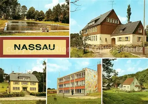 AK / Ansichtskarte Nassau_Brand Erbisdorf Freibad Polytechn Oberschule Rat der Gemeinde Kinderkrippe Teilansicht Nassau Brand Erbisdorf