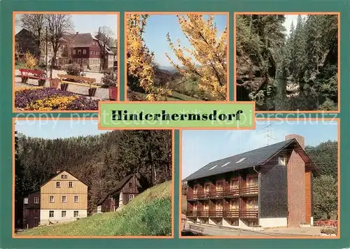 AK / Ansichtskarte Hinterhermsdorf HOG Erbgericht Dorfbachtal Kahnfahrt auf der Oberen Schleuse Niedermuehle Ferienheim des VEB Baumechanik Gotha Hinterhermsdorf