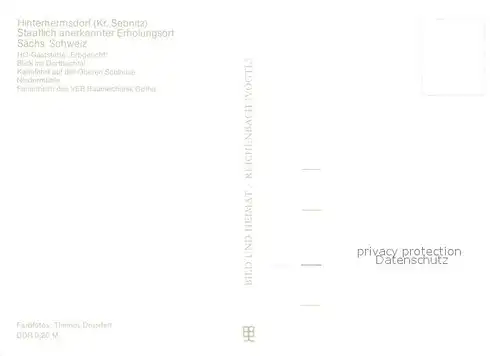 AK / Ansichtskarte Hinterhermsdorf HOG Erbgericht Dorfbachtal Kahnfahrt auf der Oberen Schleuse Niedermuehle Ferienheim des VEB Baumechanik Gotha Hinterhermsdorf