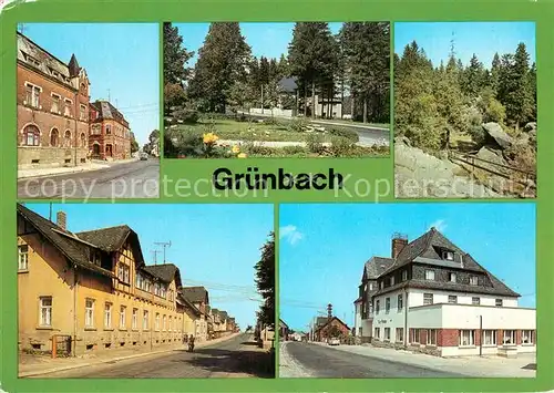 AK / Ansichtskarte Gruenbach_Auerbach_Erzgebirge Falkensteiner Strasse Paranlage Ehrenmal Am Wendelstein Ferienheim Geschwister Scholl Gruenbach_Auerbach