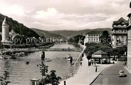 AK / Ansichtskarte Bad_Ems Kurbruecke Quellenturm und Roemerquelle Bad_Ems