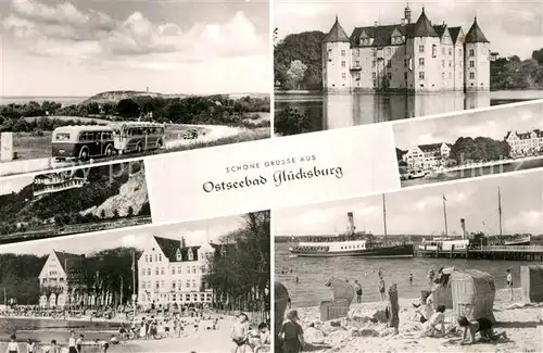 AK / Ansichtskarte Gluecksburg_Ostseebad Teilansichten Schloss Strand Gluecksburg_Ostseebad