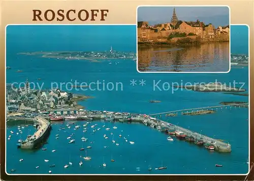 AK / Ansichtskarte Roscoff Vue aerienne du port Clocher de l Eglise Notre Dame de Kroaz Baz Roscoff