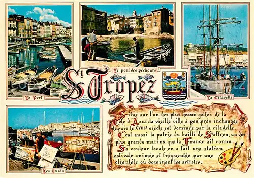 AK / Ansichtskarte Saint_Tropez_Var Port des pecheurs Voilier La Citadelle Les Quais Peintres Saint_Tropez_Var