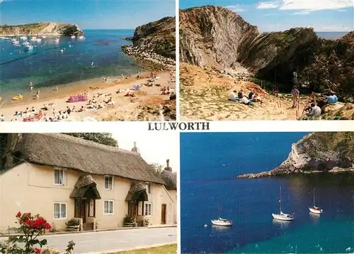 AK / Ansichtskarte Lulworth_Cove Lulworth Beach and Cove Village Yachts in The Cove Lulworth Cove