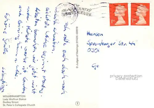 AK / Ansichtskarte Wolverhampton Lady Wulfrun Statue Dudley Street St. Peter s Collegiate Church 