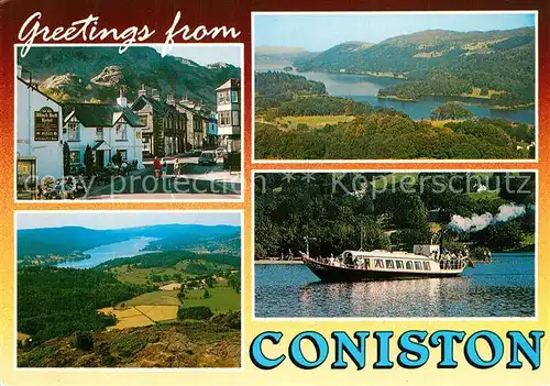 Coniston Ortsmotiv Landschaftspanorama Fahrgastschiff 