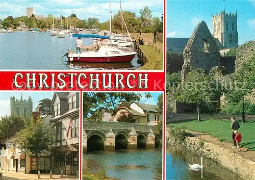 Christchurch_Dorset Hafen Ortsmotive Bruecke Ruine Kathedrale Schwan 