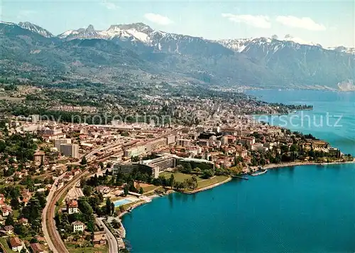 AK / Ansichtskarte Vevey_VD Fliegeraufnahme Tour de Peilz Lac Leman Vevey_VD