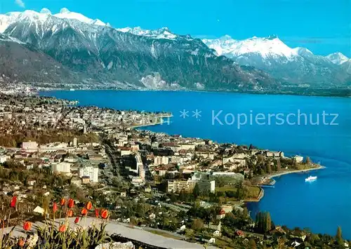 AK / Ansichtskarte Vevey_VD Fliegeraufnahme Tour de Peilz Lac Leman Vevey_VD