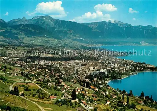 AK / Ansichtskarte Vevey_VD Fliegeraufnahme Tour de Peilz Lac Leman Dent de Jaman Vevey_VD