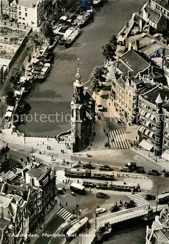 AK / Ansichtskarte Amsterdam_Niederlande Muntplein met toren Fliegeraufnahme Amsterdam_Niederlande