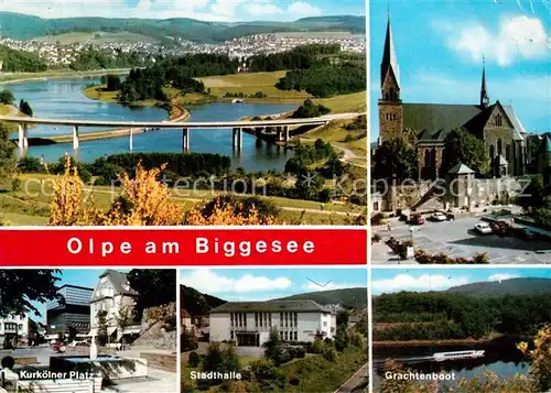 Olpe_Biggesee Panorama Kirche Kurkoelner Platz Stadthalle Grachtenboot Olpe Biggesee