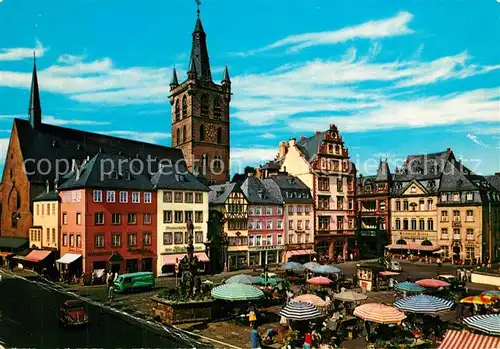 Trier Hauptmarkt mit Petrusbrunnen und St Gangolph Trier