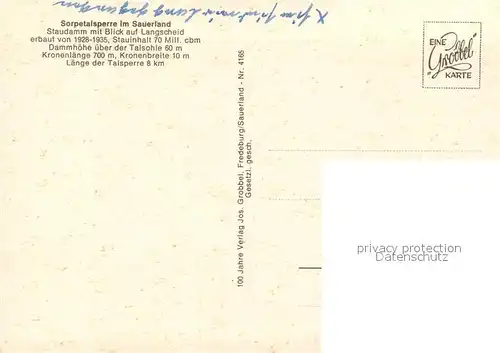 AK / Ansichtskarte Sorpetalsperre Staudamm mit Blick auf Langenscheid Sorpetalsperre