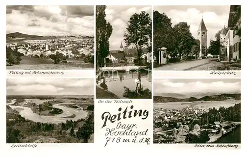 Peiting Panorama mit Hohenpeissenberg Lechschleife Peitnach Hauptplatz Blick zum Schlossberg Peiting