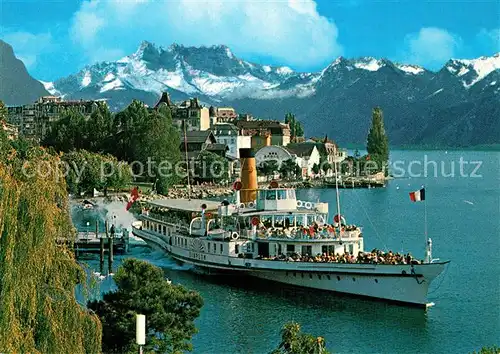 AK / Ansichtskarte Dampfer_Seitenrad Simplon Montreux Lac Leman Dents du Midi 