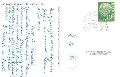 AK / Ansichtskarte St_Goarshausen Blick ueber den Rhein zur Burg Katz St_Goarshausen