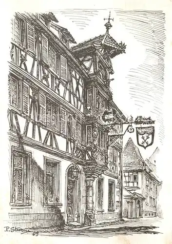 AK / Ansichtskarte Turckheim_Haut_Rhin Hotel Restaurant Aux deux Clefs Dessin Kuenstlerkarte Turckheim_Haut_Rhin