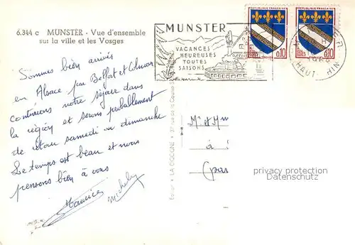 AK / Ansichtskarte Munster_Haut_Rhin_Elsass Vue d ensemble sur la ville et les Vosges Munster_Haut_Rhin_Elsass