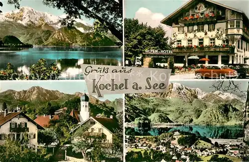 AK / Ansichtskarte Kochel_See Panorama Alpen Hotel Ortsansicht Kochel_See