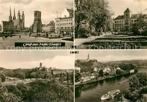 AK / Ansichtskarte Halle_Saale Marktplatz Blick zur Burg Giebichenstein Am Postamt Halle Kroellwitz Halle_Saale