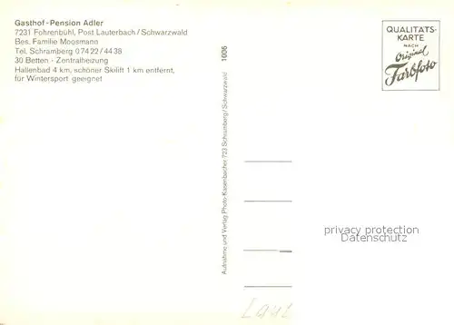 AK / Ansichtskarte Fohrenbuehl Gasthof Pension Adler Gastraum Panorama Fohrenbuehl