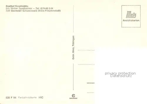 AK / Ansichtskarte Seewald Gasthof Kropfmuehle Seewald
