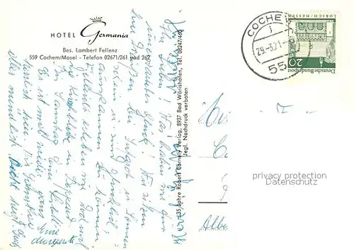 AK / Ansichtskarte Cochem_Mosel Hotel Germania Terrasse Cochem Mosel