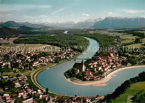 AK / Ansichtskarte Laufen_Salzach Fliegeraufnahme mit Salzburger Alpen Laufen Salzach