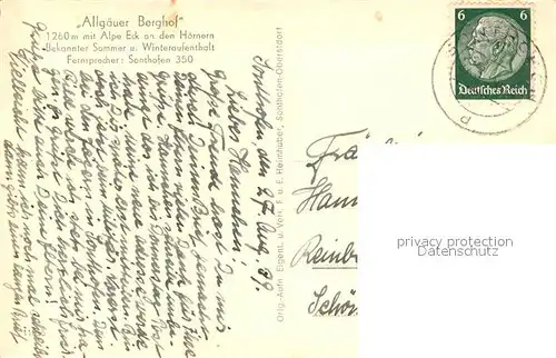 AK / Ansichtskarte Sonthofen_Oberallgaeu Allgaeuer Berghof mit Alpe Eck an den Hoernern Allgaeuer Alpen Sonthofen Oberallgaeu