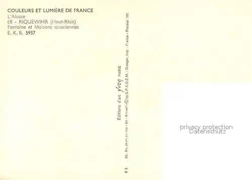 AK / Ansichtskarte Riquewihr_Haut_Rhin Fontaine Cheval Maison alsaciennes Collection Couleurs et Lumiere de France Riquewihr_Haut_Rhin