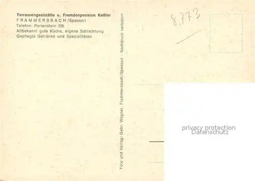 Frammersbach Terrassengaststaette Fremdenpension Kessler Panorama Frammersbach