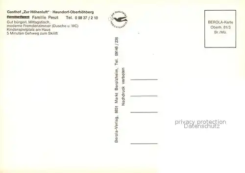 Oberhoehberg Gasthof Zur Hoehenluft Gastraum Theke Oberhoehberg