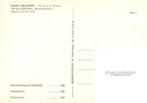 Blaubeuren Gasthof Blautopf Blaubeuren