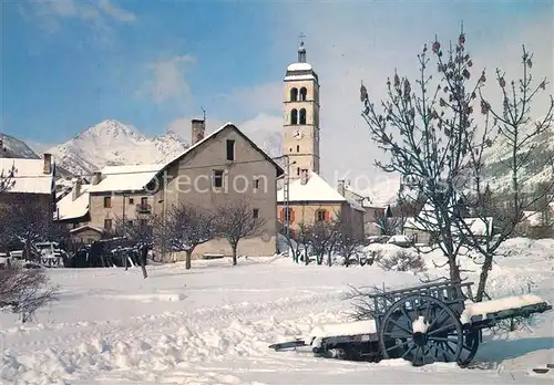 Serre_Chevalier Vue d ensemble Eglise en hiver Les Guibertes Alpes francaises Serre Chevalier