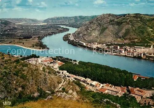 Tournon sur Rhone Le Rhone et son confluent le Doux a Tournon en face sur la rive gauche Tain Tournon sur Rhone