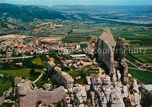 Saint Peray Ruines du Chateau de Crussol Vallee du Rhone au fond Quartiers Nord de Saint Peray et Cornas vue aerienne Saint Peray