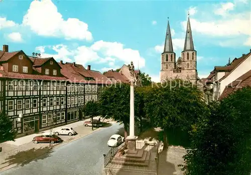 Duderstadt Marktstrasse mit Mariensaeule und Basilika St. Cyriakus Duderstadt