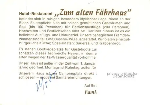 AK / Ansichtskarte Wrohm_Dithmarschen Hotel Restaurant Zum alten Faehrhaus an der Eider Wrohm Dithmarschen