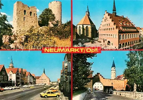 AK / Ansichtskarte Neumarkt_Oberpfalz Burgruine Zentrum Kirche Hauptstrasse Neumarkt Oberpfalz