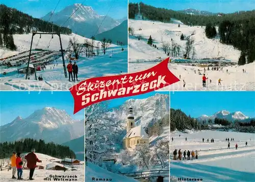 AK / Ansichtskarte Hintersee_Berchtesgaden Skizentrum Schwarzeck mit Watzmann Ramsau Kirche Winterlandschaft Berchtesgadener Alpen Hintersee Berchtesgaden