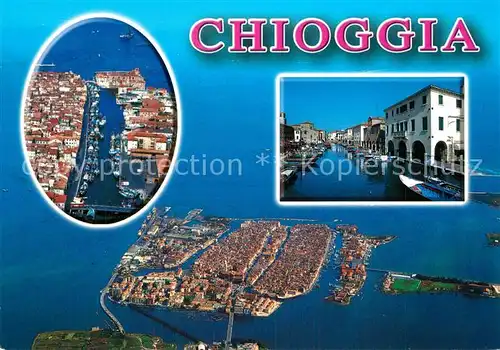 AK / Ansichtskarte Chioggia_Venetien Seehafen Fliegeraufnahmen Wasserstrasse Chioggia Venetien