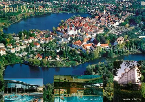 AK / Ansichtskarte Bad_Waldsee Fliegeraufnahme Kurort Waldseetherme Maximilianbad Wasserschloss Bad_Waldsee